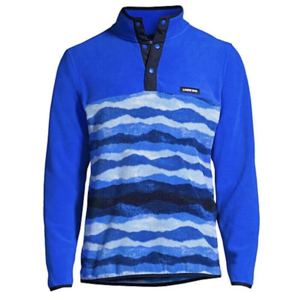 New LANDS' END Heritage Fleece T-Snap Neck Pullover Thermacheck 200 Mens Size L